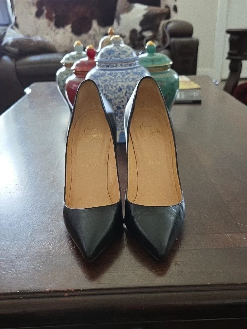 Christian Louboutin Black Leather Pointed Toe Stiletto Pumps